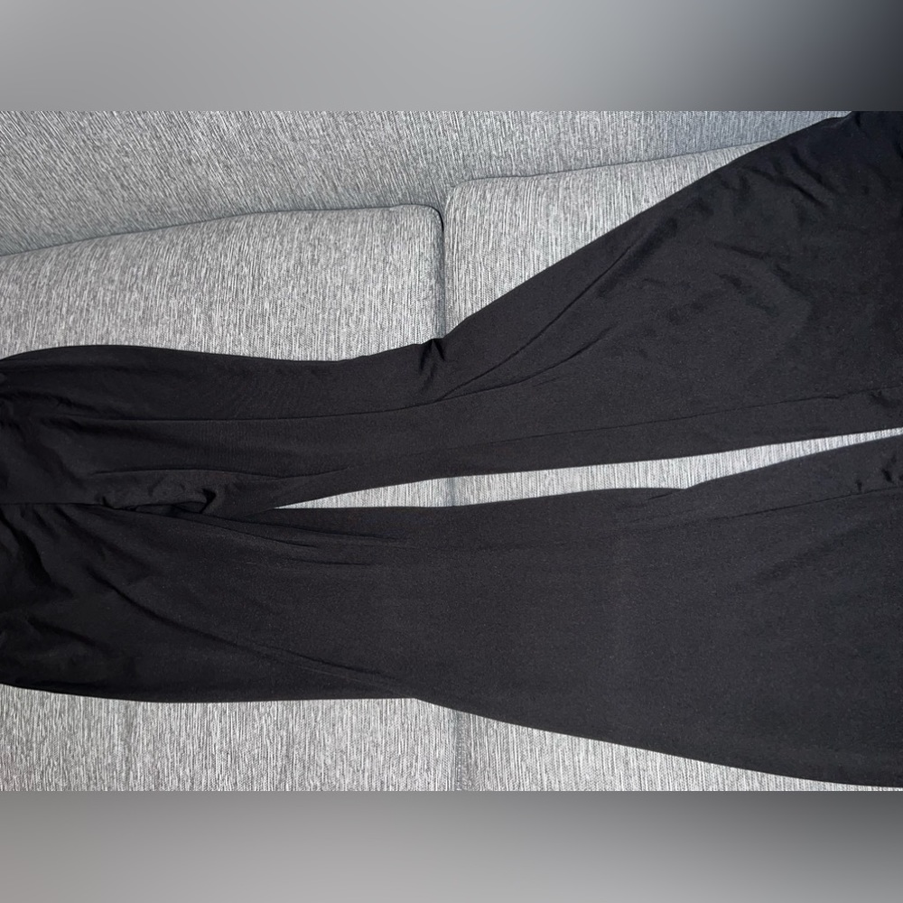 Black, high waisted flared leg pants